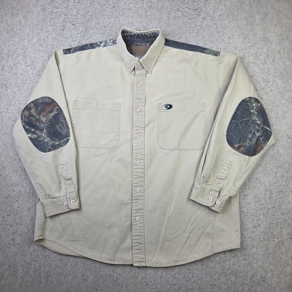 Mossy Oak Western Camo Elbow Pads Button Down Pocket Shirt Mens XL Tan Hunting